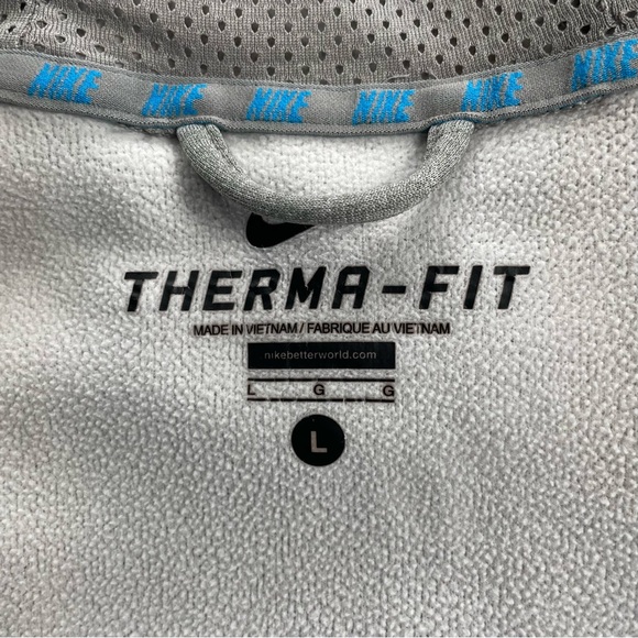 Nike Therma-Fit Pullover Hoodie Sweatshirt Gray Blue Chevron Men’s Size Large - Picture 8 of 11
